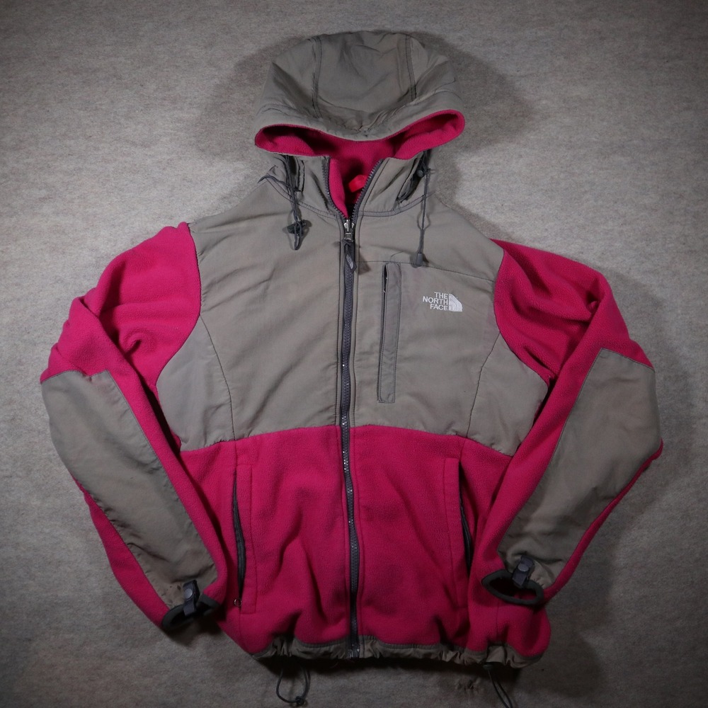The North Face Hooded Fleece Jacket Womens Large Pink Grey Gorpcore Full Zip L
